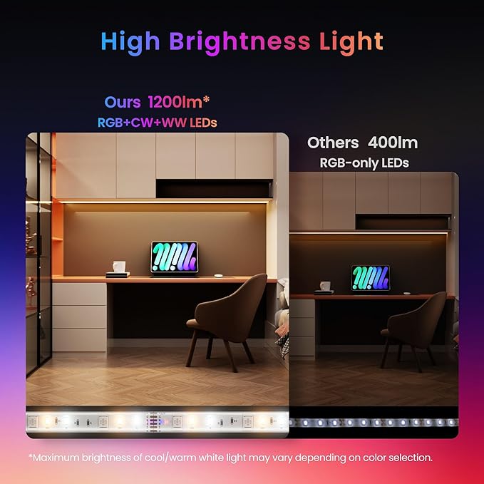 SwitchBot 16.4ft RGB LED Strip Lights for Bedroom, 12V Smart Light Strip with Matter, Works with Apple Home, Alexa, Google Home, Music Sync, Color Changing for Room, Cabinet, Party, Decor