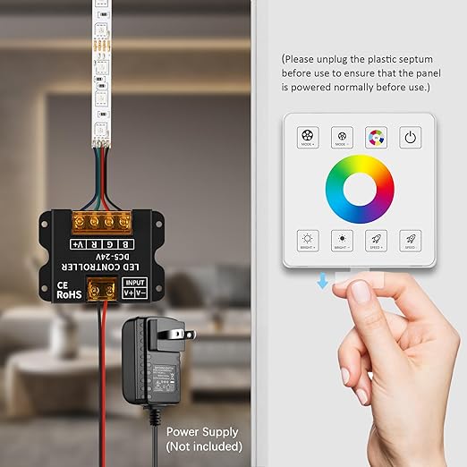 RGBZONE RGB LED Controller, RF Wireless Remote Control, Dimmable LED Wall Controller for DC5V/12V/24V 30A 5050 3528 5630 Light Strips