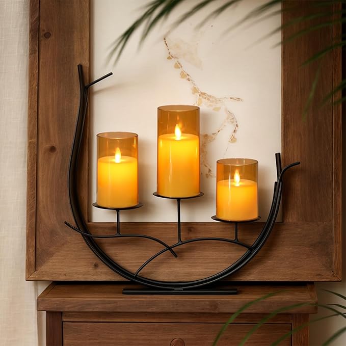Wondise Flameless Flickering Candles with Remote and Timer, Battery Operated with Moving Wick, Glass LED Candles with Real Wax for Halloween Christmas Home Dinner Decoration (Gold