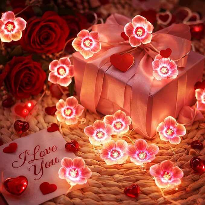 Mudder 2 Pack Cherry Blossom Flower String Lights 13 FT 40 LEDs for Bedroom, Pink Fairy Lights USB and Battery Operated Decorative String Light Indoor Outdoor