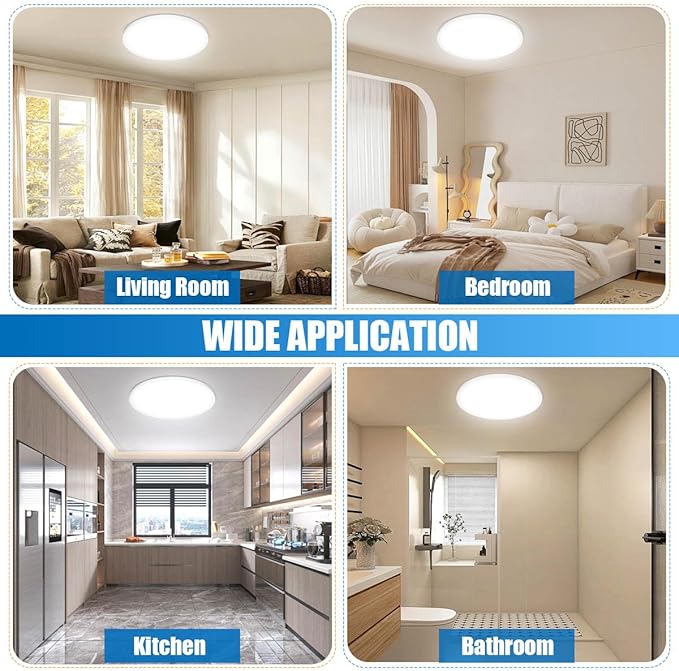 Allsmartlife Led Flush Mount Ceiling Light 2-Pack, 18 inch 36W 4650lm Dimmable Led Ceiling Light, 3000K/4000K/6500K, Round Led Light Fixture for Laundry Room, Hallway