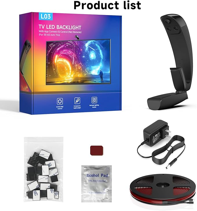 FFJ TV LED Backlight with Triple Sensor, 14.7ft RGB LED Strip Lights that Change with 55-65 Inch Screen, Smart App Control, Music Sync, for Home Decoration - Upgraded Version