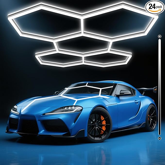 BRILLIHOOD Hexagon Garage Lights, 10-100% Dimmable LED Honeycomb Lights, 23040LM, 6500K Super Bright, 5 Grid Systems Car Detailing Lighting for Warehouse Workshop Basement Gym