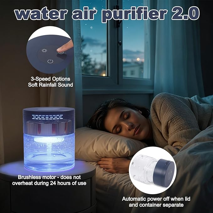 Water Air Purifiers for Home, Water Based Air Purifiers, Quiet 3-Speed Air Washer Aroma Diffuser, 8-Color Light Air Revitalizer, 24H Auto Shut-off Humidifier for Bedroom, Office, Living room, Pet