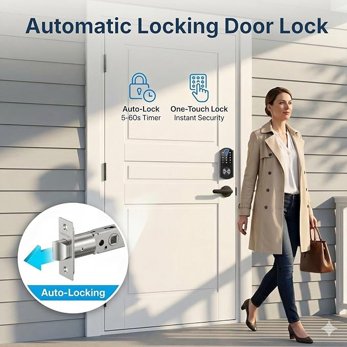 WiFi Smart Lock with Fingerprint, Keyless Entry Door Lock for Front Door, Built-in WiFi, Touchscreen Keypad Deadbolt, App Remote Control, Auto Lock, Easy Installation