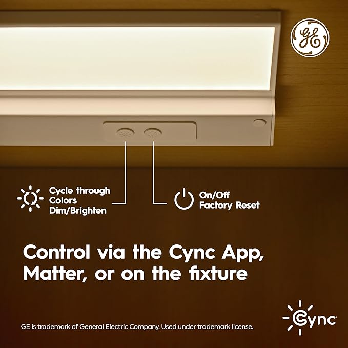 Cync GE Reveal HD+ Smart LED Undercabinet Bar Light, 24in, Color Changing & Tunable White 2000K to 7000K, Wi-Fi, Works with Alexa & Google Home, Plug-in or Direct Wire, No Hub Required