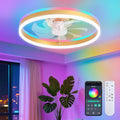 STERREN RGB Ceiling Fan with Light, 20'' Low Profile Ceiling Fans with Remote Control, Smart Gold Flush Mount LED Fan Light, Modern Bladeless Fandelier for Bedroom, Living Room, Kitchen