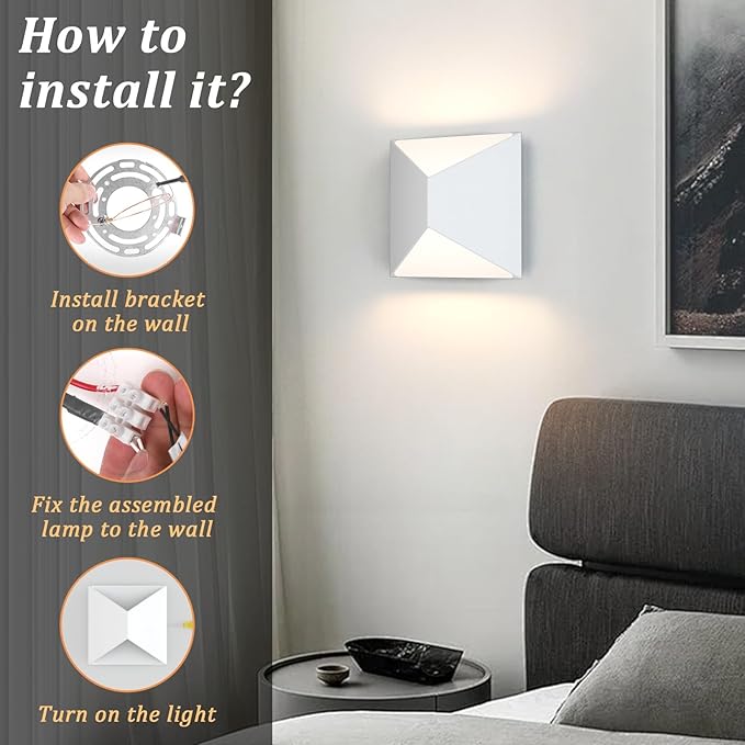 Tipace Modern LED Wall Sconce Hardwired Indoor White Wall Lights 2 Packs Up and Down Wall Mount Light for Living Room Bedroom Hallway Corridor Conservatory Warm White 3000K(with G9 Bulbs)