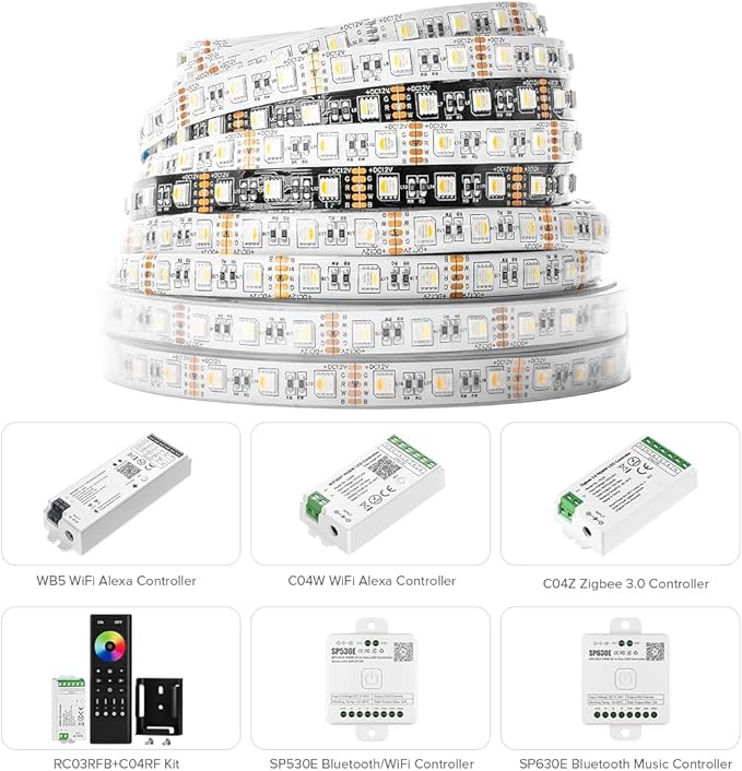 BTF-LIGHTING 5050 RGBW RGB+Warm White(2700K-3000K) 4 Colors in 1 LED Tape Light DC24V 5m 16.4ft 60LED/m Multi-Colored IP65 White 12mm PCB for Bedroom Kitchen Home Decoration(No Adapter or Controller)