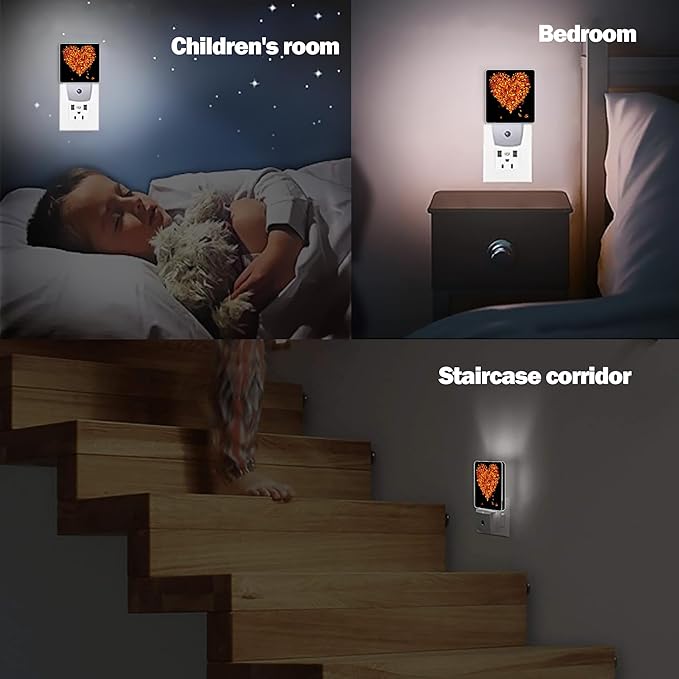 Autumn Art Hearts Night Light Plug in Wall Lamp Smart Dusk to Dawn Sensor for Home Decorative, Kids Room Bedroom Bathroom Kitchen Hallway Gifts