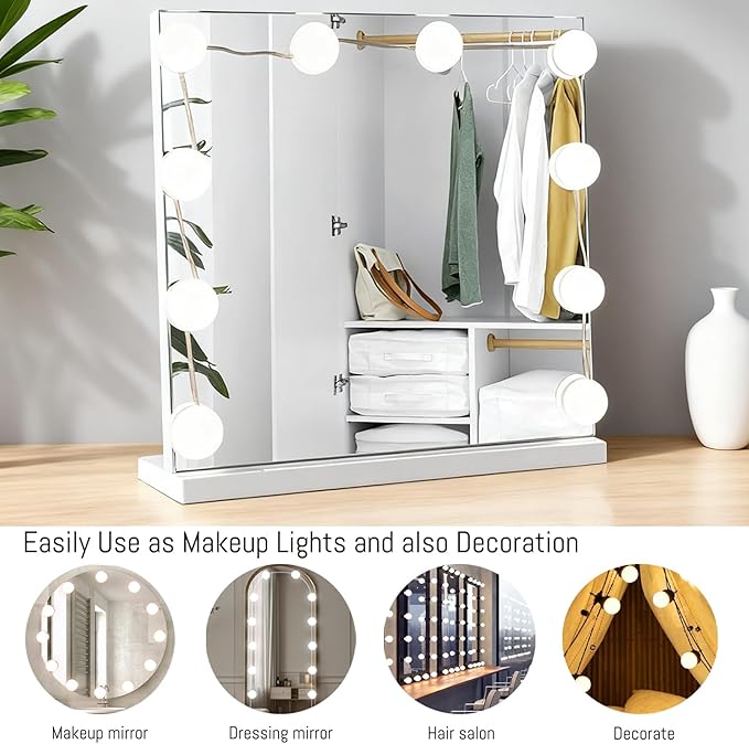 LED Vanity Mirror Lights Hollywood Style USB Fill Light - Adjustable Color Temperature & Brightness, Suitable for Full-Length Mirror, Dressing Room, Dressing Table Set (No Mirror Include) (10 Bulbs)