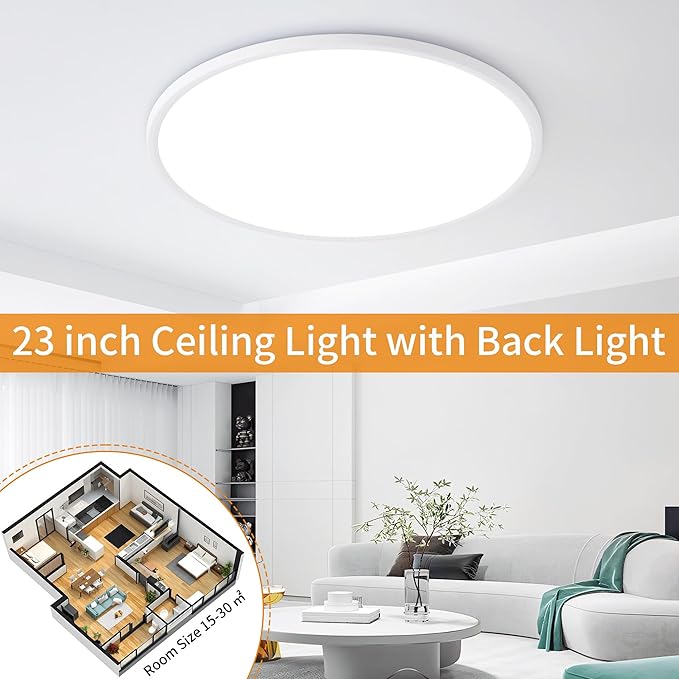 Flush Mount Ceiling Light with Night Light, 23in LED Ceiling Lights with Remote Control, 1800K Nightlights & 3000-6500K Dimmable Lamp Fixture, 54W 5400LM Low Profile for Bedroom, White