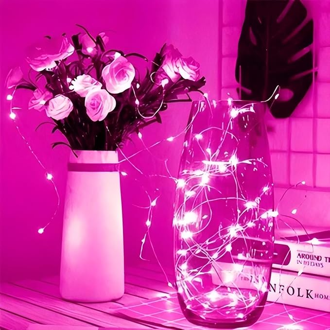 6 Pack Pink Led Fairy Lights Battery Operated, Valentines String Lights Waterproof Silver Wire 7 Feet 20 Led Firefly Starry Moon Lights for DIY Wedding Galentine's Day Valentine's Day Party Bedroom