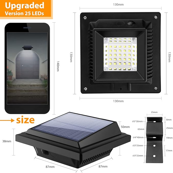 KEENZO Outdoor Solar Lights - Gutter Lights 8pcs, Solar-Powered LED Wall/Fence/Step/Deck Lights with 25 Cool White LED, Outdoor Waterproof Lighting for Garden, Patio, Backyard, Pathway and Eaves Wall