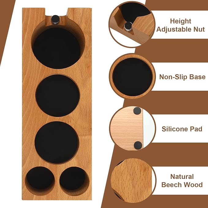 Roowest 5 Pack 54 mm Espresso Accessories Kit Wooden Tamper Station Coffee Distributor Stirrer Tamping Mat with Brush, Multipurpose Tools for Bar Home Office