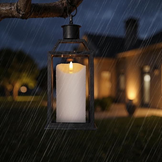 Outdoor Flameless Candles with Remote Timer - Waterproof Realistic Tall Flickering LED Electric Battery Operated Fake Candle for Holiday Home Wedding Fireplace Decor - Ivory White 2 Pack (8"8")