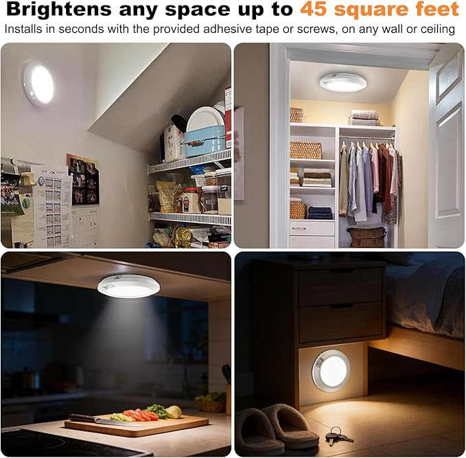 Battery Operated Motion Sensor Light Indoor, 6.3", 210LM, 6000K Cool White, Wireless Stick-on or Screw Mount for Ceiling/Wall, for Closet, Pantry, Shed and Cabinet, 2-Pack
