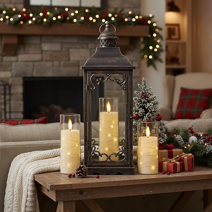 Raycare Flameless Candle with Remote Timer, 3 Flickering Acrylic Battery Operated LED Pillar Candles with Embedded Star String for Valentine's Day, Home Decor, and as a Gift(Ivory)