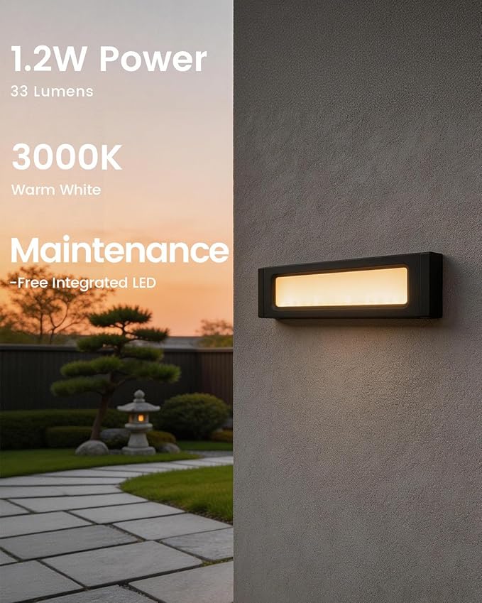 Low Voltage LED Step Lights (6.5×0.67×1.44 in) - 1.2W Die-Cast Aluminum Stair Lighting with Patent Connector, Wet Location Safe Outdoor Steps 6-Pack