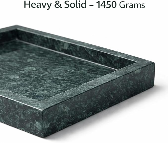 Natural Green Marble Tray for Bathroom | Kitchen | Vanity | Desktop, Stone Organizer for Coffee Table, Dresser, Nightstand, Candles, Soap, Towel, Plant, Jewelry (10" x 6"), Rectangular