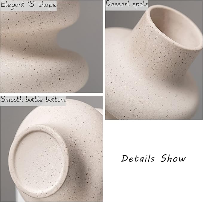 Ceramic Modern Dried Flower Vase, Off White Round Pampas Vase, Boho Home Decor for Centerpiece Wedding Dinner Table Party Living Room Office Bedroom, Housewarming Gift