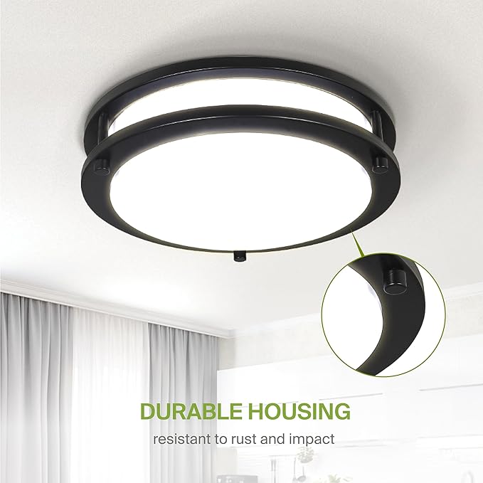ASD LED 10" Round Flush Mount Lighting, Close to Ceiling Light Fixture | 3CCT, Dimmable, Energy Star, ETL Listed | 16W 1041LM 3000K-5000K 120V | Low Profile Double Ring Lamp | Black, 4 Pack