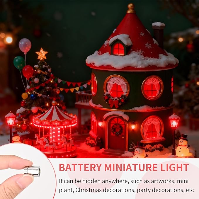 12 Pack Mini LED Lights, Red Light Small LED Lights Battery Powered for Crafts, Tiny Miniature Spotlights, Wireless Dollhouse Light for Displays, Party,Wedding,Halloween Decorations