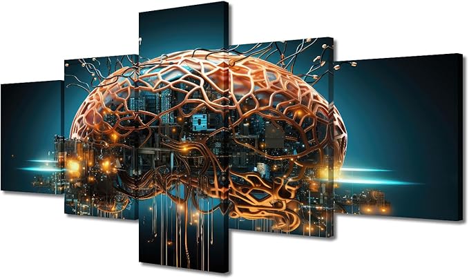 House Decor Brain Nervous System Wall Pictures for Living Room Artificial Intelligence Pictures Canvas Wall Art Modern 5 Panel Wall Painting Prints on Canvas Framed Ready to Hang, (50"Wx24"H)