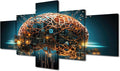 House Decor Brain Nervous System Wall Pictures for Living Room Artificial Intelligence Pictures Canvas Wall Art Modern 5 Panel Wall Painting Prints on Canvas Framed Ready to Hang, (50"Wx24"H)