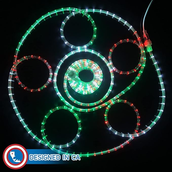 Russell Decor 30ft/9m LED Rope Lights Indoor Outdoor Decorative Lighting for Party Trees Patio Deck Flexible String Lights-Red White Green