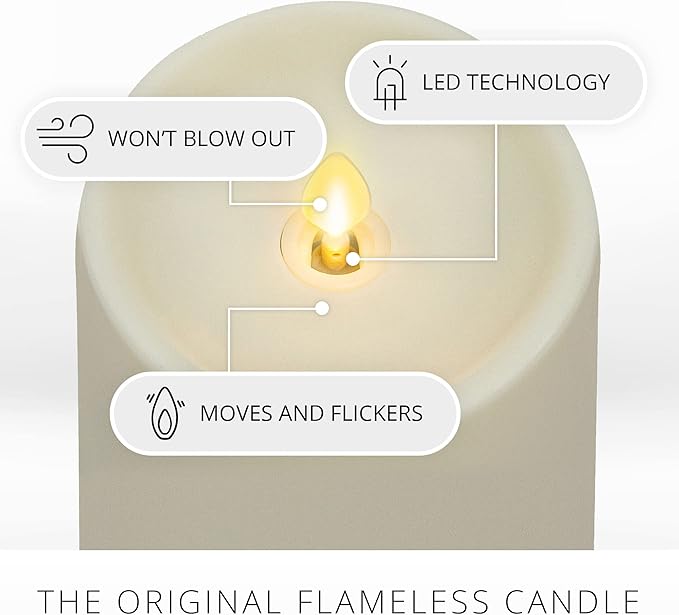 Luminara Outdoor Flameless LED Ivory Candle Melted Edge 3.75" x 7" Real Moving Flame Battery Operated Timer Plastic Weather-Resistant