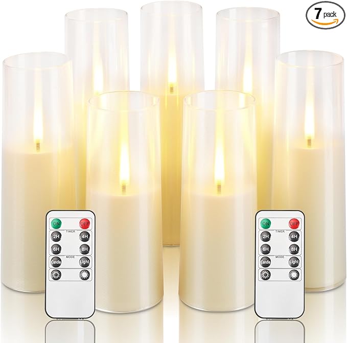 Homemory Ivory Flameless LED Candles with Remote Control & Timer, Battery Operated, Modern Design, Set of 7 for Home Decor, Wedding, or Events