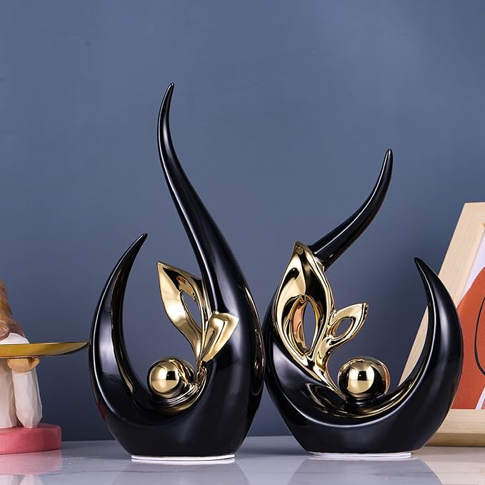 XMGZQ Black Gold Ceramic Statues for Home Décor Accents,Abstract Art Mid Century Modern Decor,Elegantes Centerpiece Table Decorations,Sculpture for Entryway,Bookshelf,Tv Stand,Mantel,Coffee Table