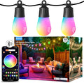 Outdoor String Lights APP Control with Remote, 64(52+12) ft RGB+IC+Warm White Outdoor Lights 18 LED Bulbs Music Sync for Garden Party Decor Christmas