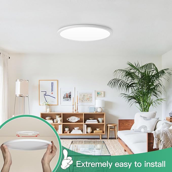 Brightever LED Flush Mount Ceiling Light, 12 Inch 24W Ultra Slim 0.67 Inch Kitchen Lighting Fixture, 3200LM 240W Equivalent, 2700K-6500K Color Selectable, Dimmable Light Fixture Ceiling Mount, 1 Pack