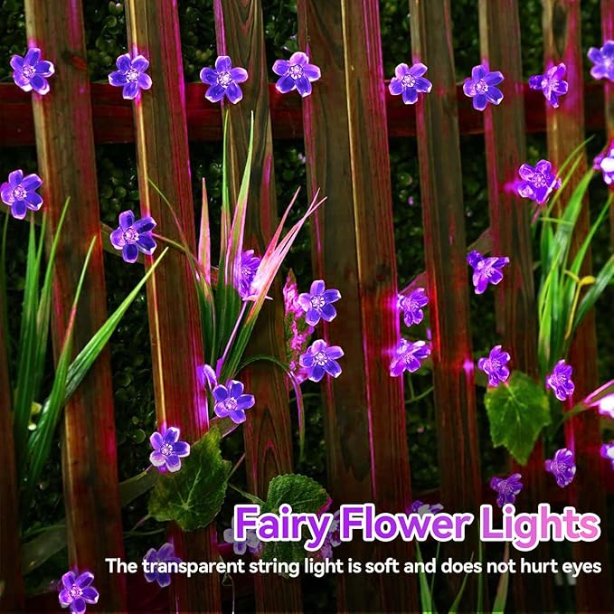ITICdecor Flower String Lights 15FT 30LED Fairy Lights Battery Operated Indoor&Outdoor Twinkle Lighting Bedroom Decor for Party Wedding Xmas Tree(Purple)