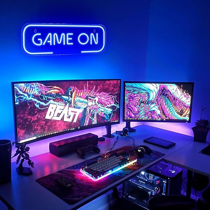 GAME ON LED Neon Sign for Wall Decor USB Adjustable Brightness Living Room Bars Barbers Pub Wedding Party Salon Club Gatherings Gaming Room Man Cave Halloween Christmas Birthday Art Wall Decor