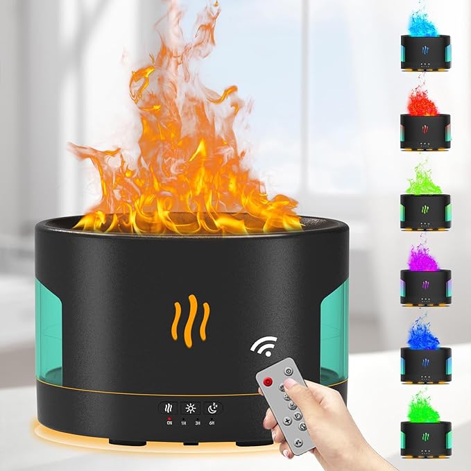 Oil Diffusers for Home large Room, 450ml Visible Water Tank, Air Diffuser Humidifier with Bluetooth Speaker, White Noise and Remote, Flame Humidifier for Bedroom,Office, 7 Colors Diffuser Gifts