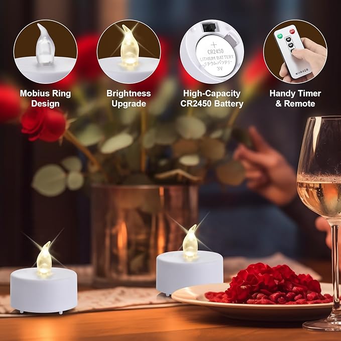 24Pack Remote Control LED Tea Lights Battery Operated Flameless Candles Realistic and Bright Flickering Long Lasting 400 Hours Electric Candles for Christmas Home Party Wedding Decor (White)
