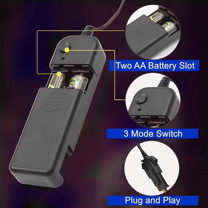 Ourbest 2Pack 5in1 Wearable led Wire Lights, el Wire Lights Battery Powered Party Cosplay Rope Lights 3Mode Stay/Slow/Fast Flash 6Ft(2 Battery Boxes Yellow)