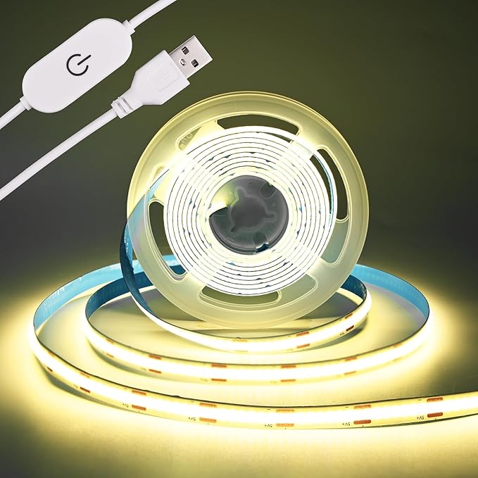 COB LED Strip Light 5V USB Tape 320LED/m Dimmable LED Strip Light USB TV Backlight Flexible Under Cabinet Tape Light for Bedroom,Kitchen,Home DIY Lighting (4000K, 9.84FT)