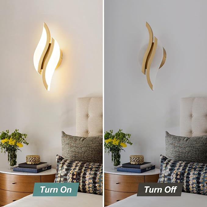 CANEOE Modern LED Wall Sconce 3000K Gold Indoor Wall Light Fixtures Acrylic Wall Sconce Lighting for Living Room Bedroom Bedside Bathroom Hallway Stairway Wall Lamp (Gold, 1 Pack, 3000K)