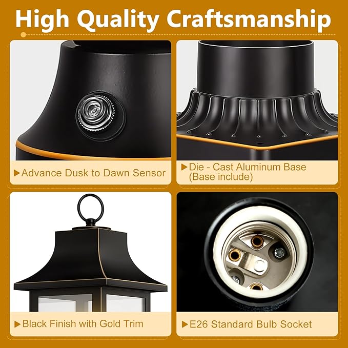 Dusk to Dawn Outdoor Post Light Hardwired 120V, 19.29" Oil Rubbed Bronze Lamp Post Light Fixture with Pier Mount Base, Waterproof Aluminum Pole Light for Yard, Patio, Garden, Pathway