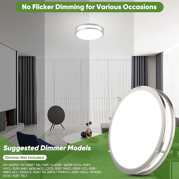 36W LED Flush Mount Ceiling Light Fixture, 13inch LED Ceiling Light 3600LM, Modern Ceiling Light 2700K/3000K/4000K/5000K/6500K 5CCT, Brushed Nickle Dimmable Ceiling Lamp for Living Room Kitchen,1 Pack