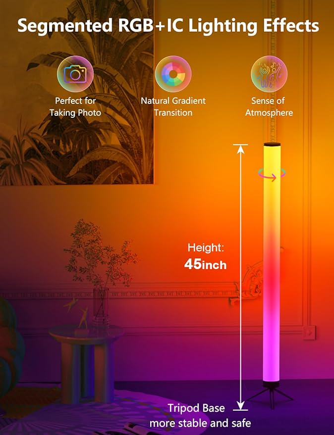 2 Pack RGB Floor Lamp, LED Corner Lamp Works with Alexa and Google, 360° Color Changing Lamp with Bluetooth APP, Remote Control, Music Sync, 16 Million DIY Colors & Timing for Living Room Gaming Room