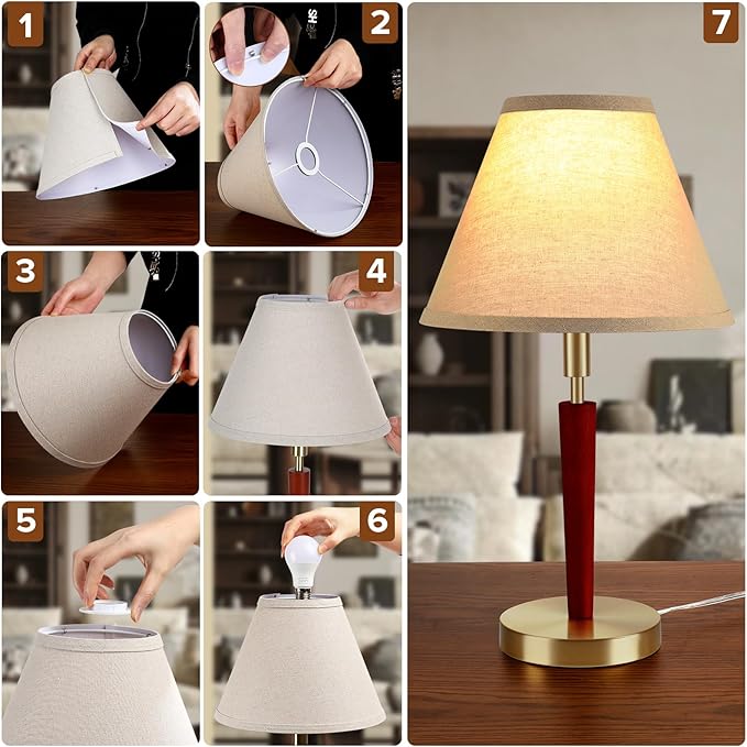 Mid-Century Modern Wood Table Lamp,Touch Control & 3-Way Dimmable Bedside Lamp for Bedroom, Living Room, Nightstand, Office (Bulb Included)