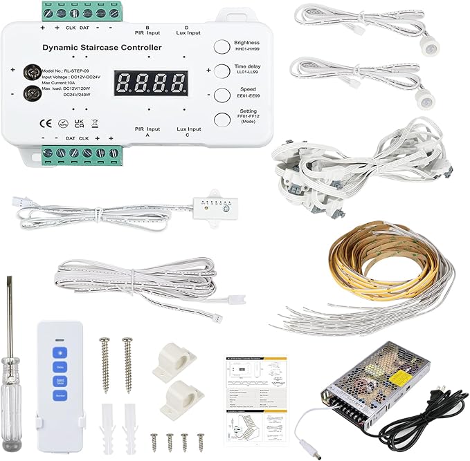 Intelligent Motion Triggered LED Stair Lighting Kit Daylight Sensor PIR Sensor Control Staircase Light One Main Line Design 16 Stairs 40in COB LED Strip Light for Indoor Stair (Warm White-2700K)