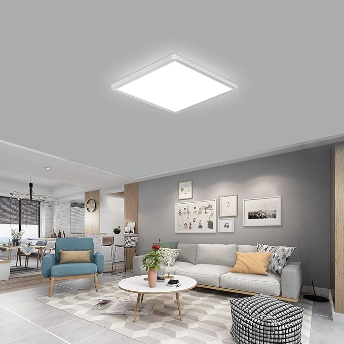 DELIPOP 2 Pack Flush Mount Ceiling Light, 12 Inch 24W Ultra Thin Square LED Ceiling Light, 6500K Cool White Low Profile Light Fixture for Living Room Bedroom Bathroom Kitchen Dining Room Corridor