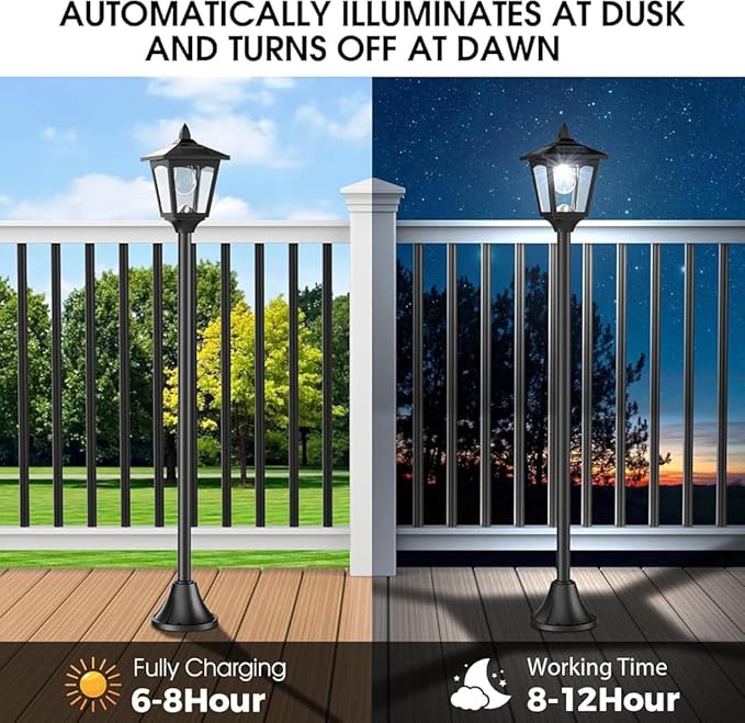 Solar Lamp Post Lights Outdoor 4-Pack, 40'' Waterproof Solar Post Lights with Dusk to Dawn Sensor, Vintage Solar LED Pole Lights for Garden Yard Pathway Driveway Patio