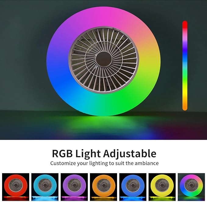 Ceiling Fans with Lights and Remote, 24'' Low Profile Ceiling Fan, RGB Ceiling Fan Lights, Stepless Dimming for Living Room, Dining Room, Bedroom